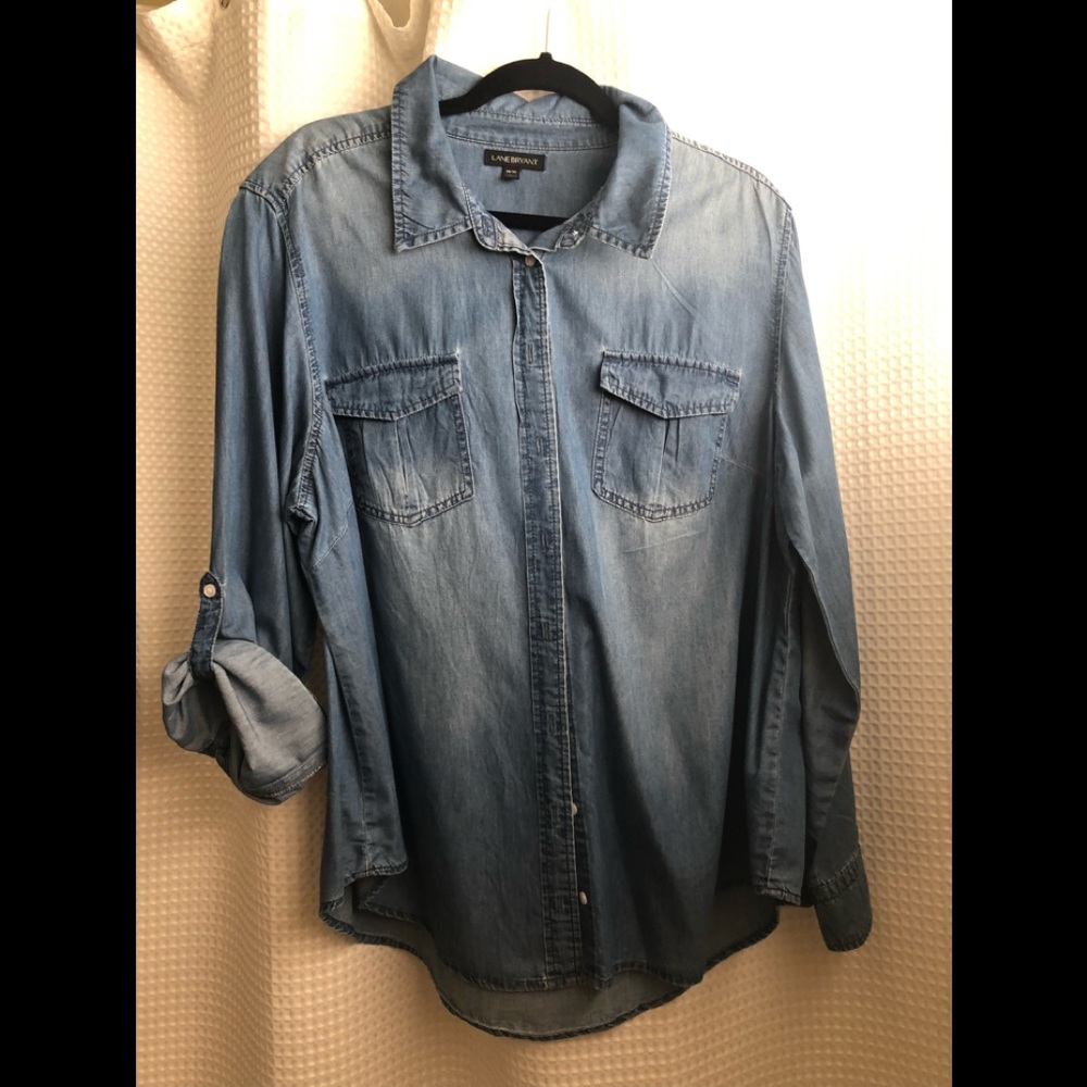 Denim look button down